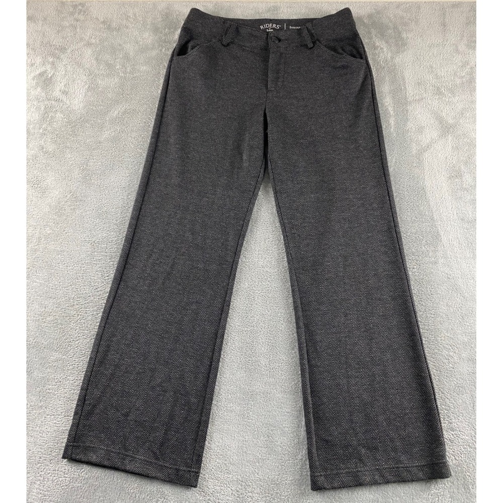 Riders by Lee Womens Gray Herringbone Trouser Pants Straight Leg 8P Stretch